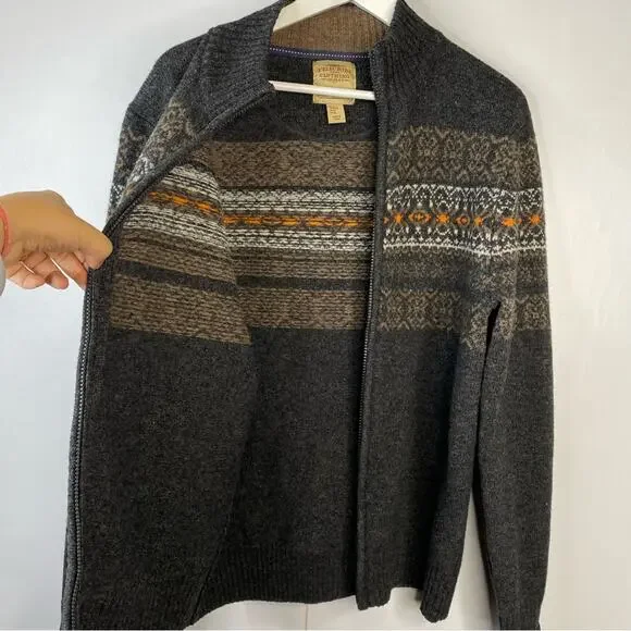 Telluride Clothing Fair-Isle Full Zip Cardigan Wool Blend Charcoal Gray Medium - Picture 5 of 13